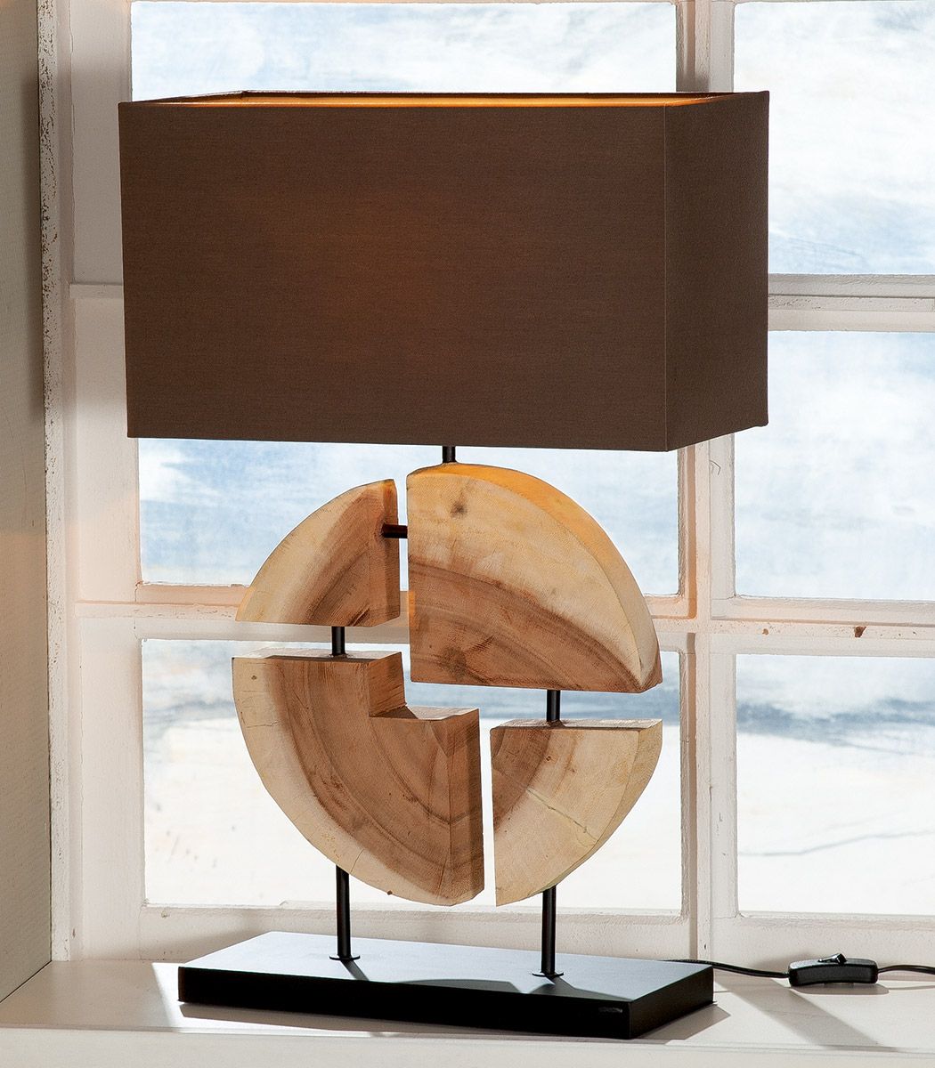 Holz Lampe"Geometric"nat./schw